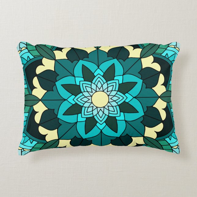 Almofada Decorativa Mandala Padrão 02 em aqua (Frente)