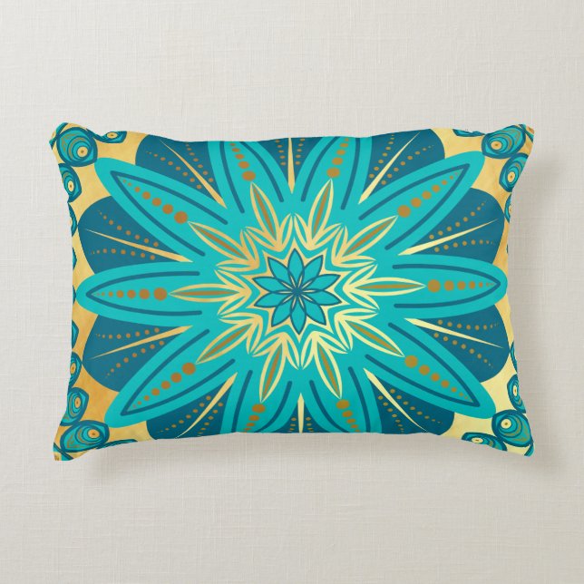 Almofada Decorativa Mandalala Flor de Ouro Azul (Frente)