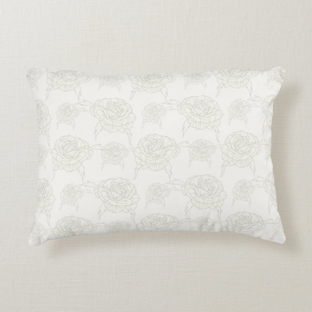 Almofada Decorativa Mão de Rosas Amarelas Cremosa Desenhada em Branco  (Frente)