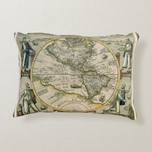 Almofada Decorativa Mapa Antigo, 1596, America Sive Novus Orbis
