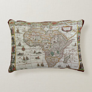 Almofada Decorativa Mapa Antigo do Mundo Antigo da África por Blaeu, c
