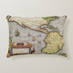 Almofada Decorativa Mapa Antigo do Mundo as Américas por Abraham Ortel