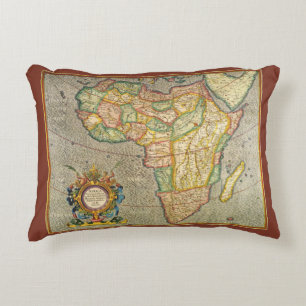 Almofada Decorativa Mapa Antigo do Mundo de Gerardus Mercator da Áfric