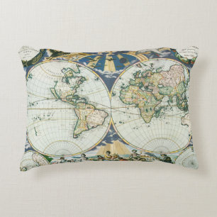 Almofada Decorativa Mapa Antigo do Mundo por Pieter Goos, 1666