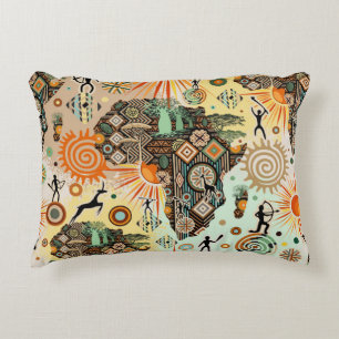 Almofada Decorativa Mapa da África Elementos Tribais Padrão Decorativo