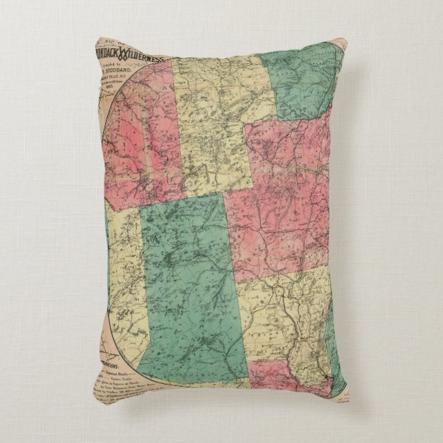 Almofada Decorativa Mapa de Stoddard da Selvagem de Adirondack, 1883 (Frente(Vertical))