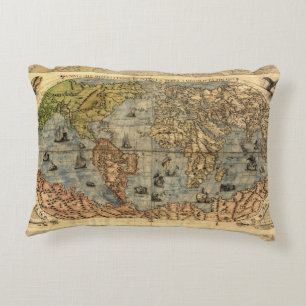 Almofada Decorativa Mapa Mundial Vintage Atlas Antiquado Histórico