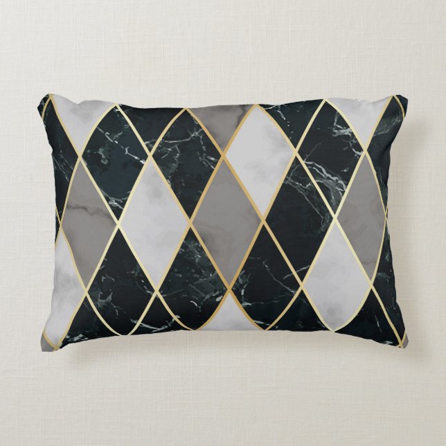 Almofada Decorativa Marble Geométrico: Linhas Douradas, Luxo (Frente)