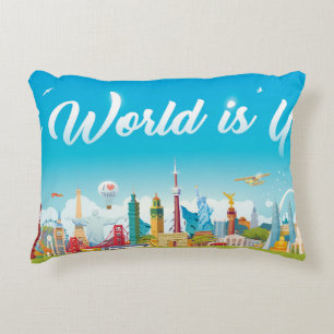 Almofada Decorativa Marcas do Mundo: Conjunto de Vintagens de Viagem