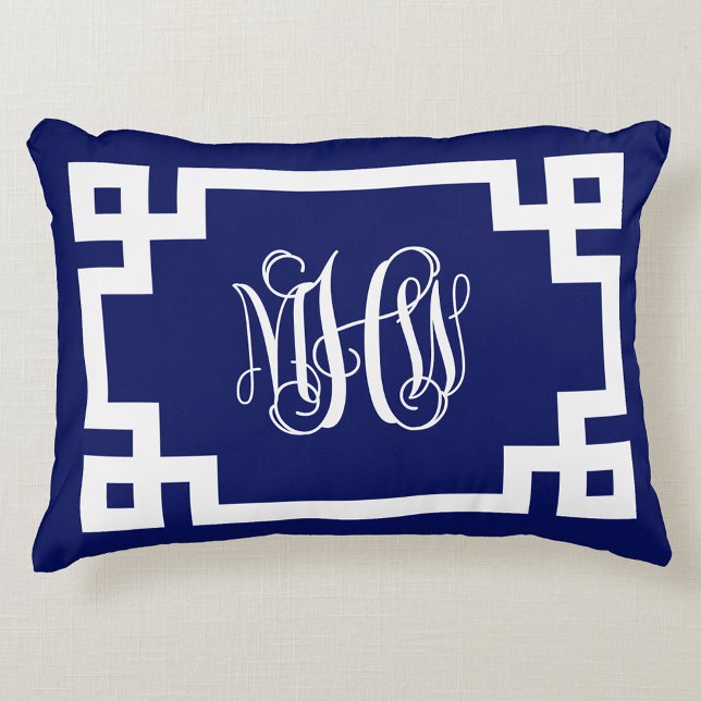 Almofada Decorativa Marinha Branco Vinha Scripta Monograma Chave Grega (Criador carregado)
