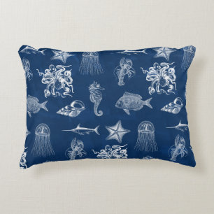 Almofada Decorativa Marinho Azul Aquarela Oceanos Marinhos