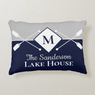Almofada Decorativa Marinho Azul Cinza Monograma Paddle Lake House