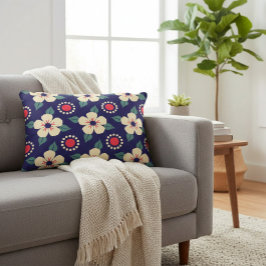 Almofada Decorativa Marinho Azul com Flores de Creme