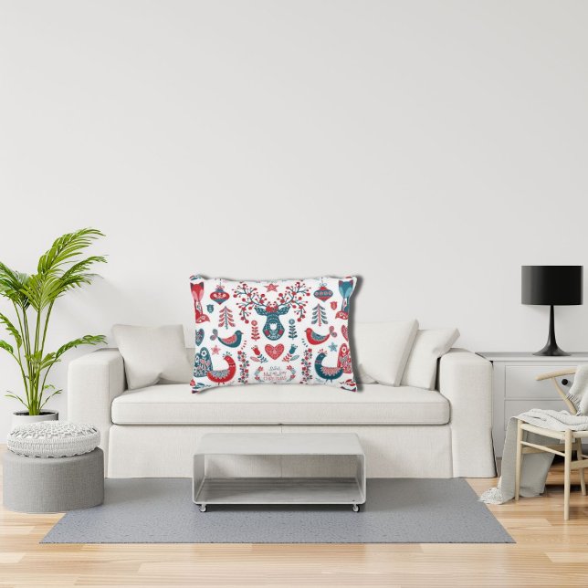 Almofada Decorativa Marinho Vermelho Natal Escandinavo Design de Arte  (Criador carregado)