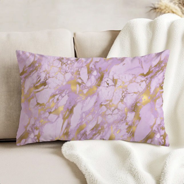 Almofada Decorativa Mármore Dourado Lavanda Elegante (Criador carregado)