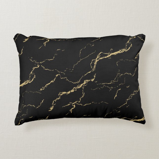 Almofada Decorativa Mármore Negro e Dourado (Frente)