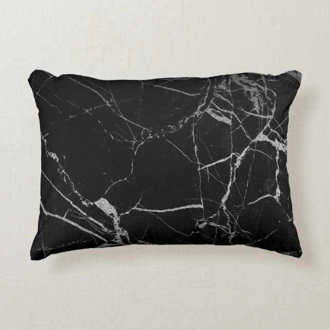 Almofada Decorativa Mármore Veio Preto e Prata (Frente)