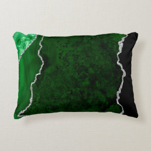 Almofada Decorativa Mármore Verde Floresta Glamouroso Brilho Prata Chi