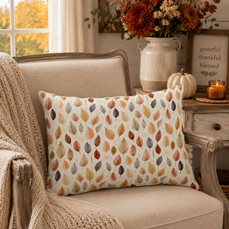 Almofada Decorativa Marrom Ferrugem Creme Cinza Folhas de Outono Moder