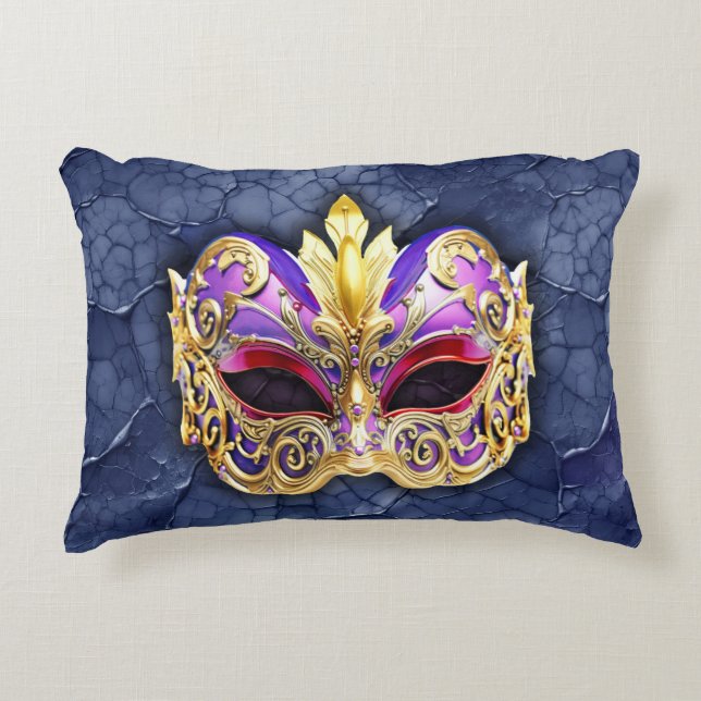 Almofada Decorativa Máscara Veneziana Decorativa sobre Marinho Escuro  (Frente)