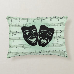 Almofada Decorativa Máscaras Gregas de Música Verde e Teatro