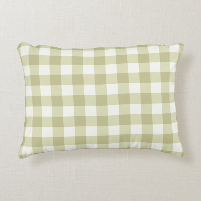 Almofada Decorativa Meadow Gingham - xadrez verde de sábio. (Frente)