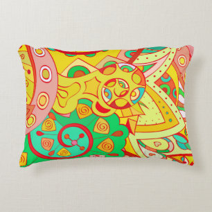 Almofada Decorativa Mehndi Doodle: Textura Étnica Colorida.