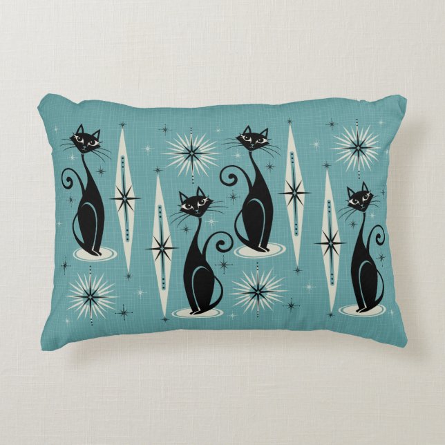Almofada Decorativa Meio século Meow Retro Atomic Cats - Azul (Frente)