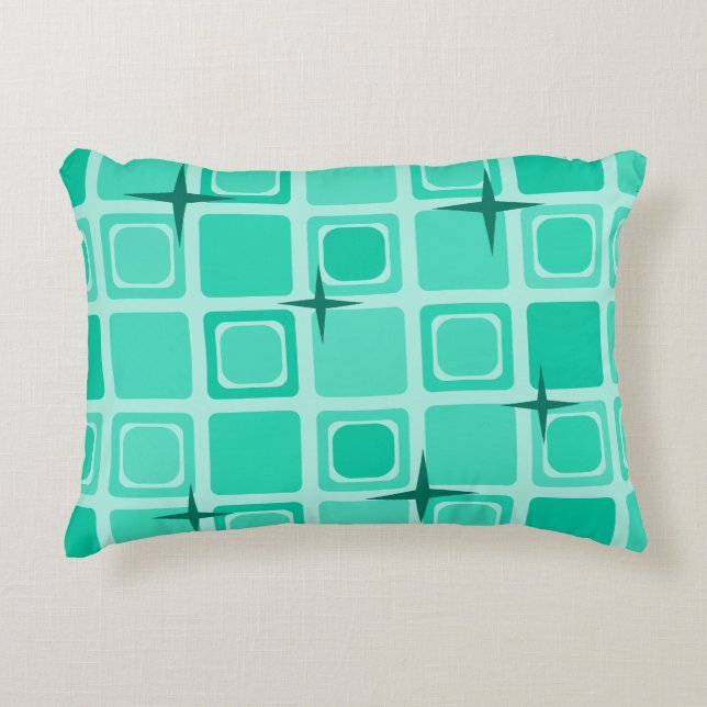 Almofada Decorativa Meio século - Quadrados Modernos - Stars Teal (Frente)