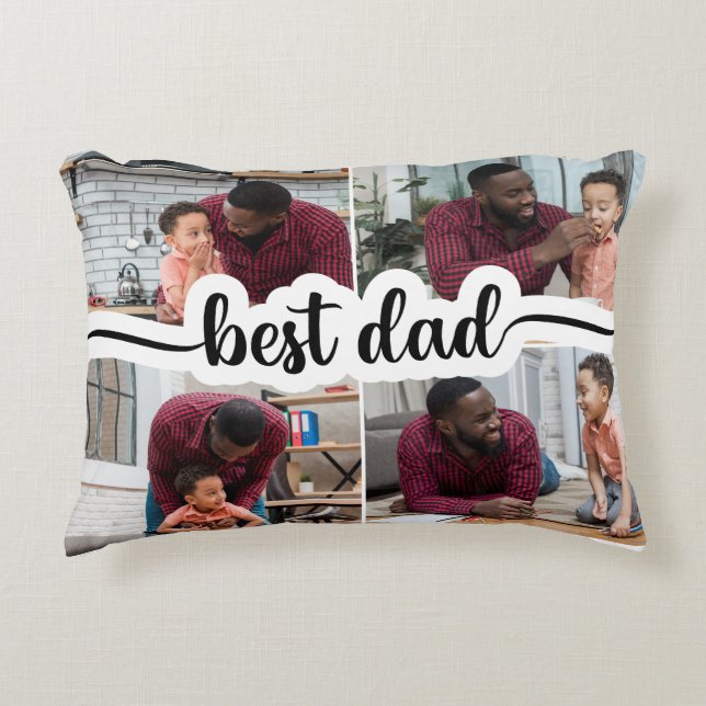 Almofada Decorativa Melhor Colagem de Fotos Personalizada do Pai 4 (Frente)
