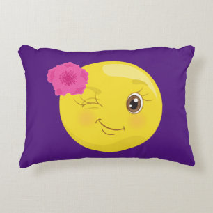 Almofada Decorativa Menina bonito Emoji de Winky (floral)
