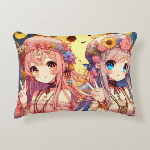 Almofada Decorativa Menina de anime Hippie Moon Girls Dando Sinal de P