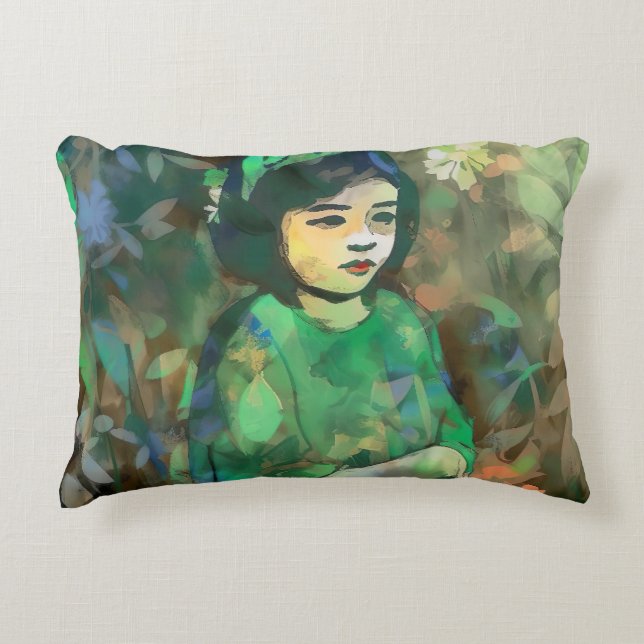 Almofada Decorativa Menina em vestida verde (Frente)
