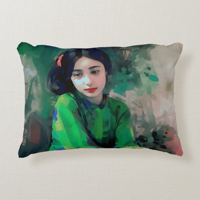 Almofada Decorativa Menina em vestida verde (Frente)