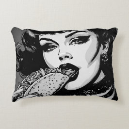 Almofada Decorativa Menina Gótica Estilo Gráfico BW dos Anos 50 Comend
