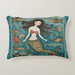 Almofada Decorativa Mermaid Watercolor Personalizada
