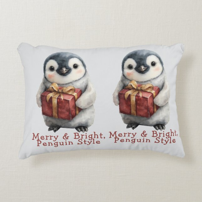 Almofada Decorativa Merry & Bright Penguin Christmas (Frente)