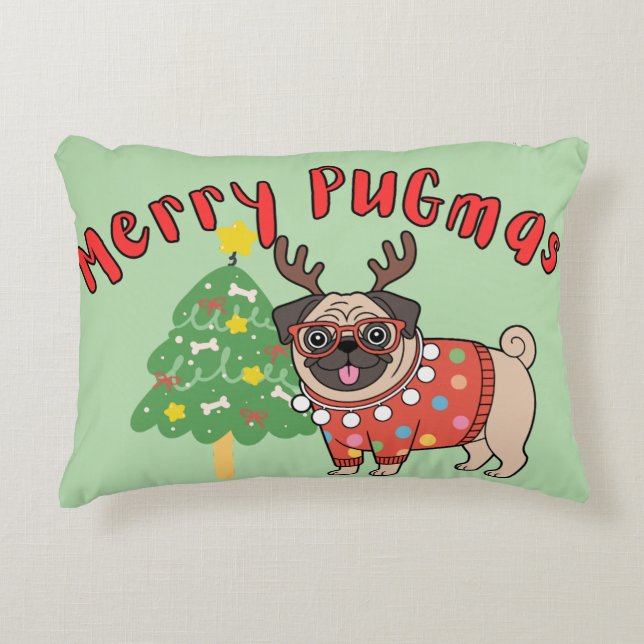 Almofada Decorativa Merry PUGmas (Frente)