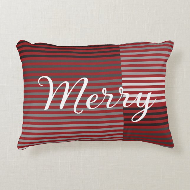 Almofada Decorativa Merry -Red, Gray, Black, White Stripes (Frente)