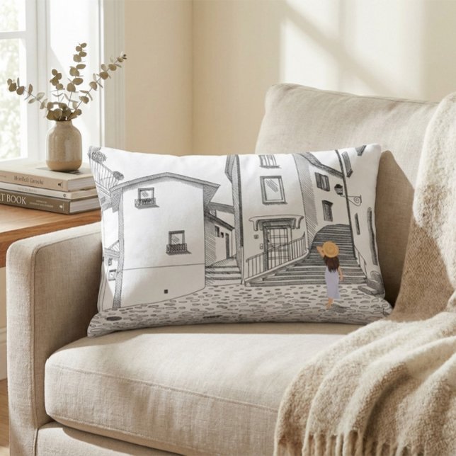 Almofada Decorativa Minimalist European Street Illustration  (Criador carregado)