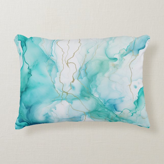 Almofada Decorativa Mint Aqua Ink Marble (Frente)