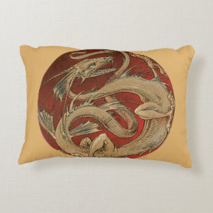 Almofada Decorativa Mitologia Vintage, Dragão Asiático Antigo Dourado