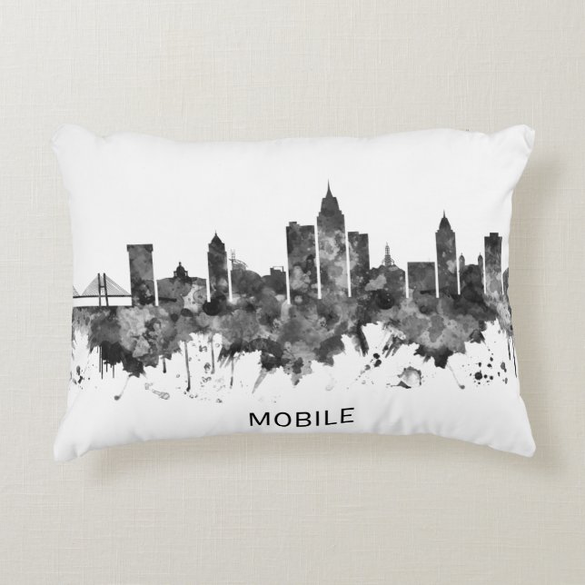 Almofada Decorativa Mobile Alabama Skyline BW (Frente)