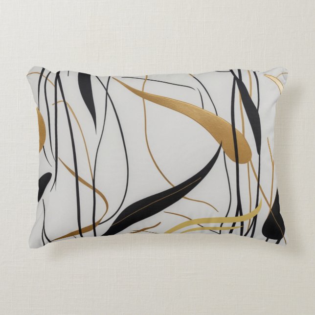 Almofada Decorativa Modern Black & Gold Abstract Line  (Frente)