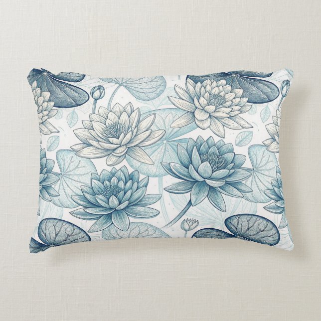 Almofada Decorativa Modern Blue Water Lilies Monet Style (Frente)