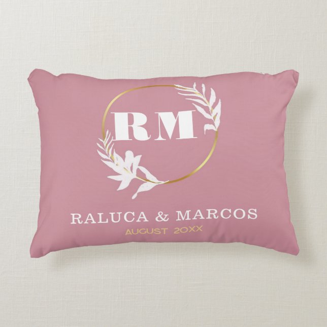 Almofada Decorativa Modern Custom Monogram Anniversary Keepsake (Frente)