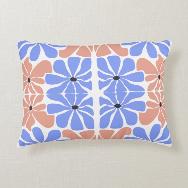 Almofada Decorativa Modern Geometric Floral - Blue & Peach Pattern  (Frente)