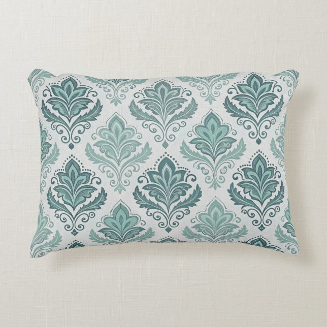Almofada Decorativa Modern Teal Nordic Damask (Frente)