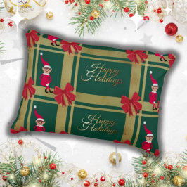 Almofada Decorativa Moderno Feliz Feriados Dourado Tartan Verde