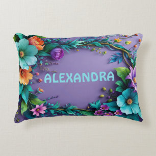 Almofada Decorativa Moldura de Flores 3D em Aquarela 44